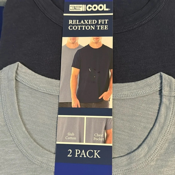 32 Degrees Cool Men's 2 Pack Chest Pocket Relaxed Fit Cotton Tee, Dark Blue - Picture 8 of 9